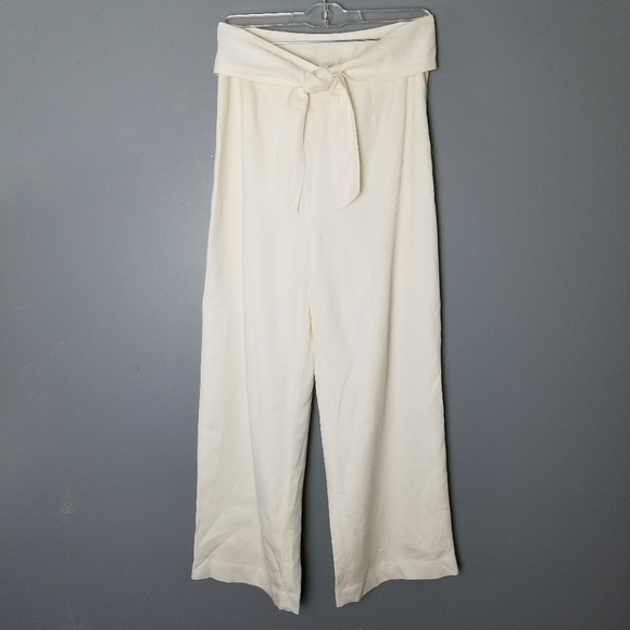 Mercer & Madison Womens White Linen Tie Waist Wide Leg Pants Size 6 Side Zipper - Picture 1 of 14